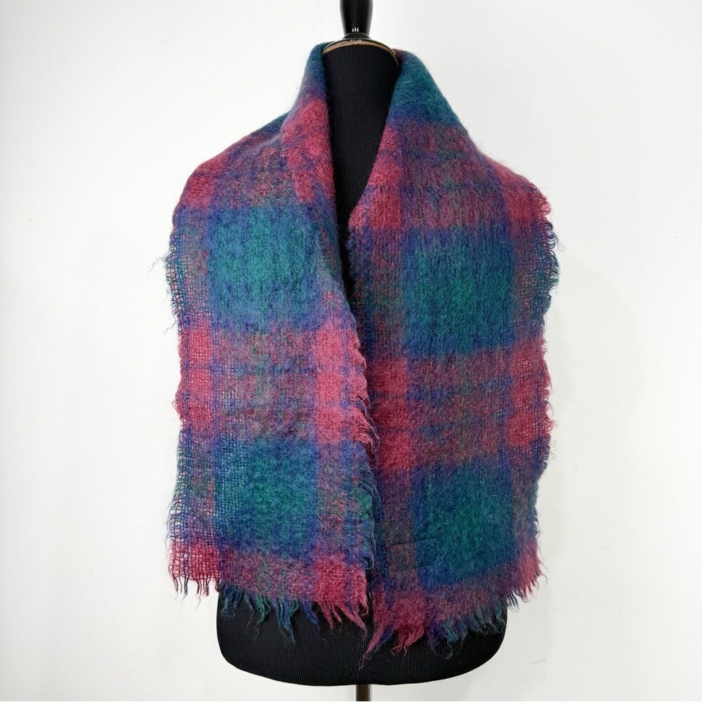 Foxford Irish Colorful Mohair Wool Woven Blue Red Teal Neck Scarf